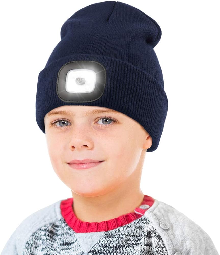 YunTuo Rechargeable LED Light-Up Winter Beanie Hat for Kids