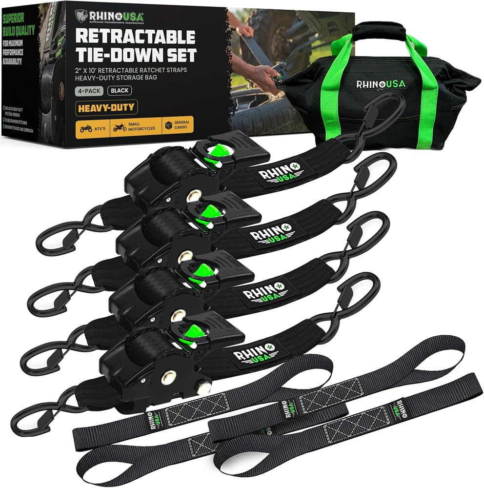 Rhino USA Self-Retracting Heavy-Duty Ratchet Straps (4-Pack)